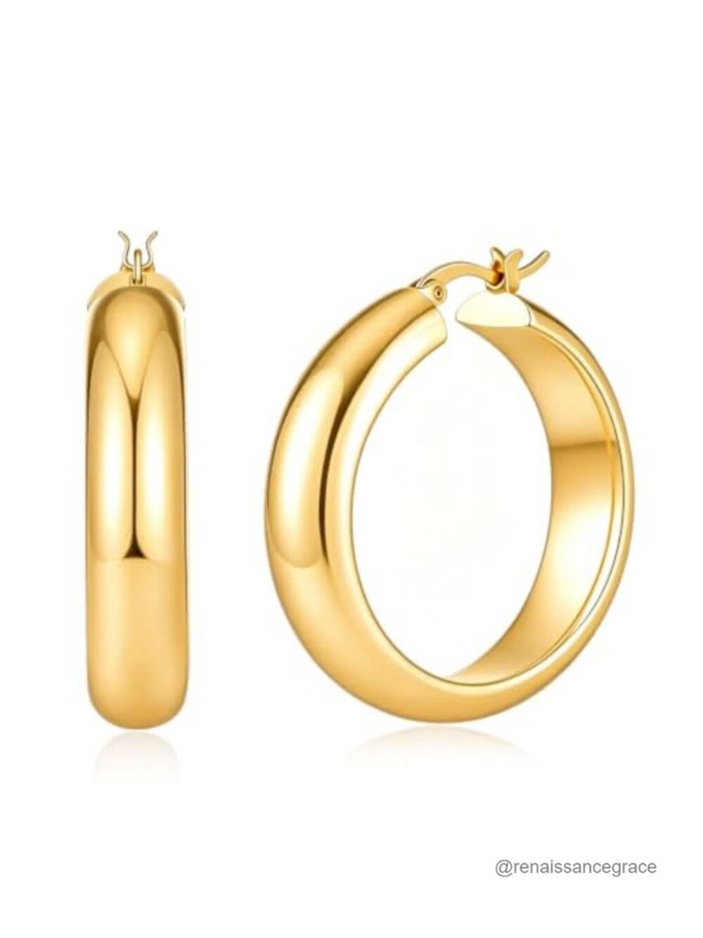 14K Gold Plated Chunky Hoop Earrings Click-Top
